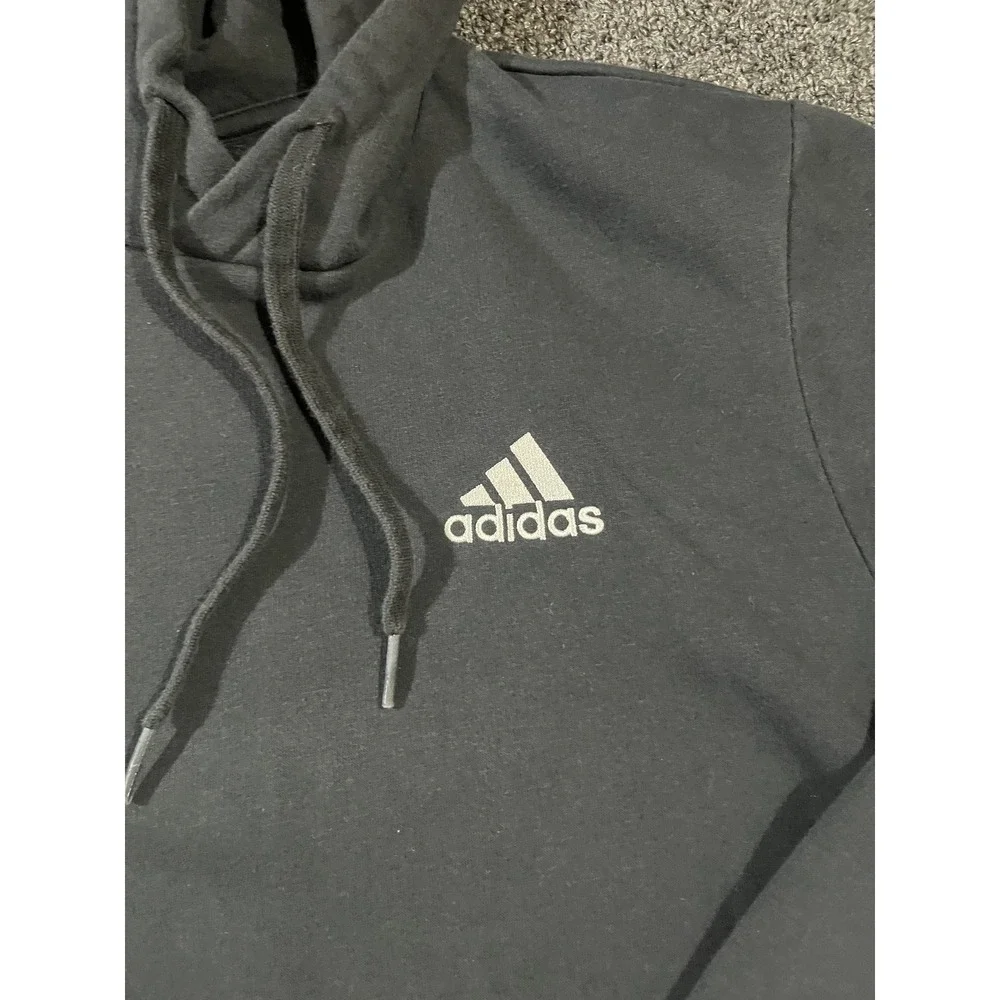 Adidas Essentials Fleece Hoodie Black White Logo Pullover Mens‎ Small S